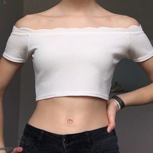 White scalloped crop top